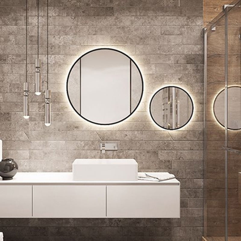 Καθρέπτες στρογγυλοί μπάνιου σετ Φ80 και Φ40 φωτιζόμενοι led με μαύρο περίγραμμα