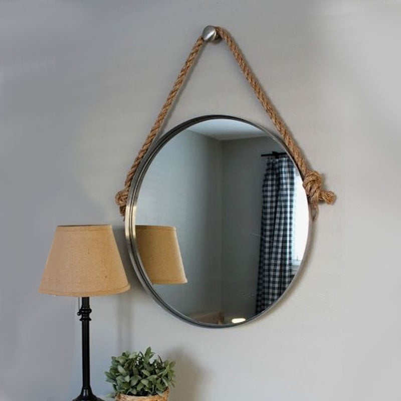 Καθρέπτης τοίχου στρογγυλός Φ60 Φ70 Φ80 με μαύρη λάμα χάλυβα και σχοινί